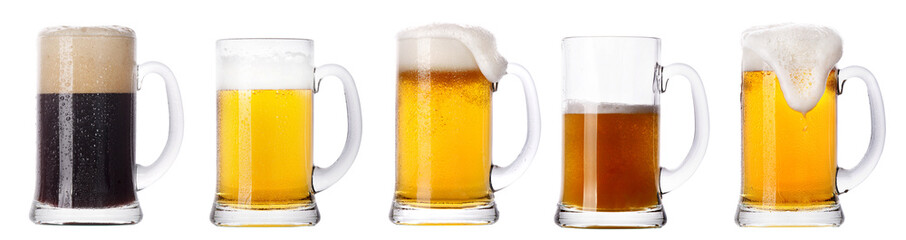 Frosty glass of light and dark beer set isolated