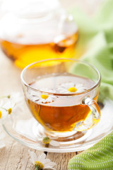cup of herbal tea with camomile flowers