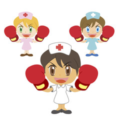 nurse raises her boxing gloves