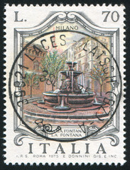 Piazza fountain in Milan