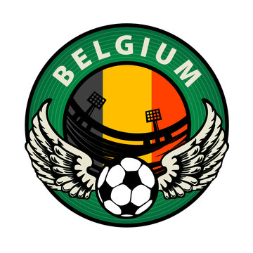 Label with football and name Belgium