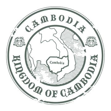Stamp with the name and map of Cambodia, vector