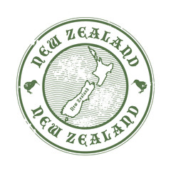 Grunge rubber stamp with the name and map of New Zealand, vector