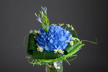 Crédence de cuisine en verre imprimé Hortensia bouquet de fleurs d& 39 hortensia bleu