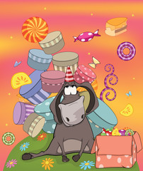 Donkey birthday. Cartoon