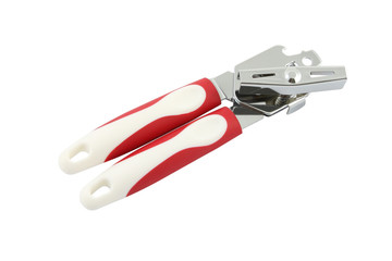 Twist can opener up side down on white background.