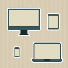 Electronic devices vintage icons set