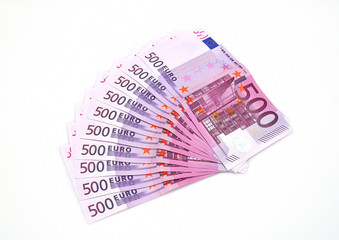 Euro banknotes isolated on white background.