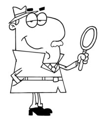 Clipart Illustration of an Outlined Male Detective