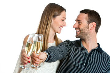 Cute couple making a toast with champagne.
