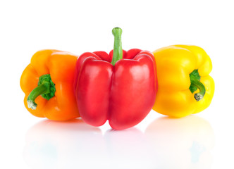 three fresh sweet pepper isolated on white background