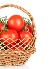 Basket of tomatoes and cucumbers. Fresh vegetables