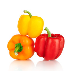 three fresh sweet pepper isolated on white background