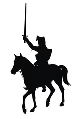 Cercles muraux Chevaliers Chevalier avec épée à cheval silhouette vecteur