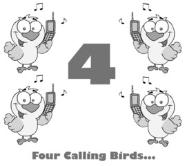 Black And White Number Four With Text And Calling Birds