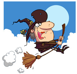 Witch rides broom
