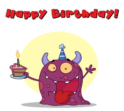 Happy Birthday Text Above A Purple Birthday Monster