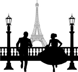 Wedding couple in front of Eiffel tower  Valentine s day