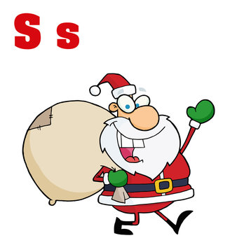 Funny Cartoons Alphabet-Santa With Letters S