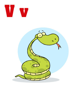 Funny Cartoons Alphabet-Snake With Letters V