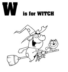 Outlined Witch With W Is For Witch Text