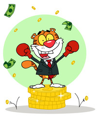 Animal Happy Tiger alated With Victory,Background