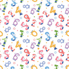 Vector fun numbers seamless pattern background with hand drawn