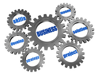 business concept in silver grey gearwheels