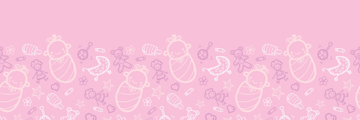 Vector baby girl pink horizontal seamless pattern background