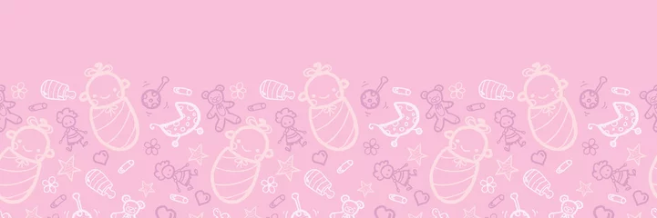 Fotobehang Babykamer Vector baby meisje roze horizontale naadloze patroon achtergrond