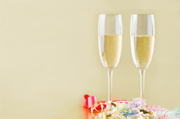 Champagne and Streamers on Gold