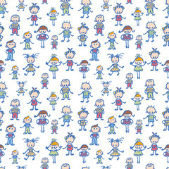 Vector playing children seamless pattern background with hand