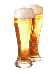Two glasses of frothy beer