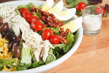 Entree sized serving of fresh hearty and colorful cobb salad