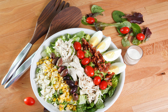 Entree sized serving of fresh hearty and colorful cobb salad