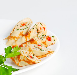 thin pancakes with caviar