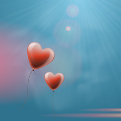 Fototapeta na wymiar Heart shape balloons in the sky, vector Eps10 illustration.
