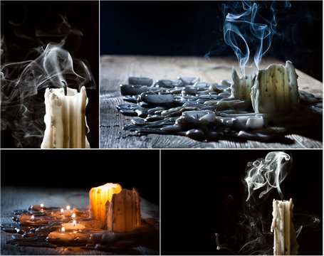 Collage with candles on the feast of the dead
