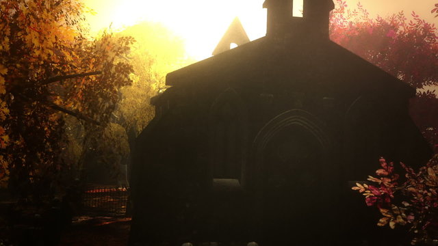 Autumn in Cemetery 3D render 8