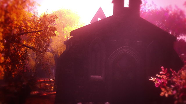 Autumn in Cemetery 3D render 1