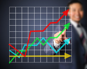 Business man touching growth graph of success