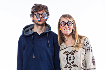 Couple in funny glasses
