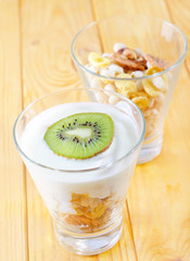 fresh yogurt and muesli in a glass