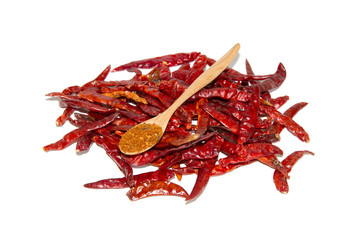 Dry chili peppers isolated on white background