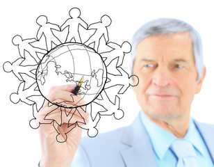 businessman drawing the world