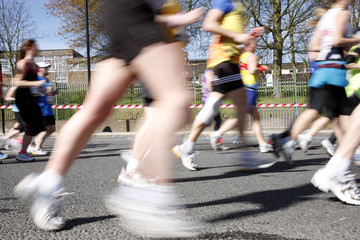 Marathon runners, motion blurred
