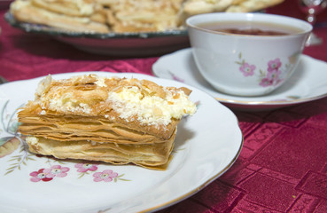 Home made napoleon pastry and a cup of tea