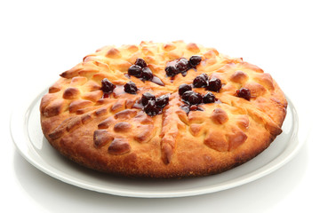 tasty homemade pie with jam, isolated on white