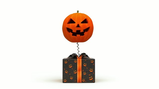 Halloween Pumpking jumps out of the box.