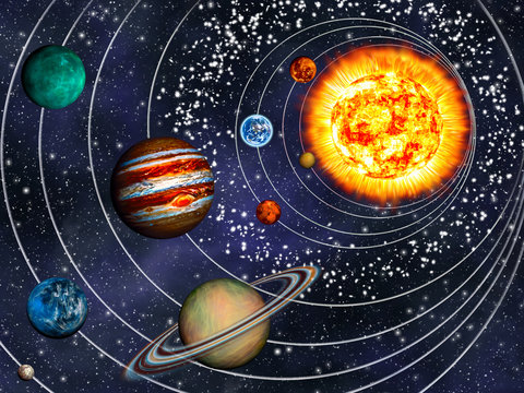 Fototapeta 3D Układ Słoneczny: 9 planet na orbitach
